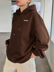 بلوزات رياضية فضفاضة وخفيفة للنساء كبيرات الحجم، منتجات جديدة لموسم الخريف المدرسي، مناسبة للخريف والشتاء - قهوة بني - مشاهدة 6