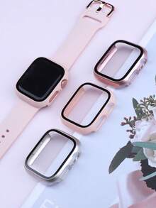 3 件套 + 钢化玻璃一体式表壳，防摔时尚保护套，兼容 表壳 40/41/42/44/45/46/49 毫米，兼容 Series Ultra/Se/11/10/9/8/7/6/5/4，智能手表配件男女款 - 粉紅色+玫瑰金+星光色 - 查看 2