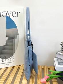 Canvas Tote Bag, Cartoon Print, Suitable For Students, Shoulder Bag, Crossbody Bag, Versatile, Large Capacity Backpack - Grey - View 4