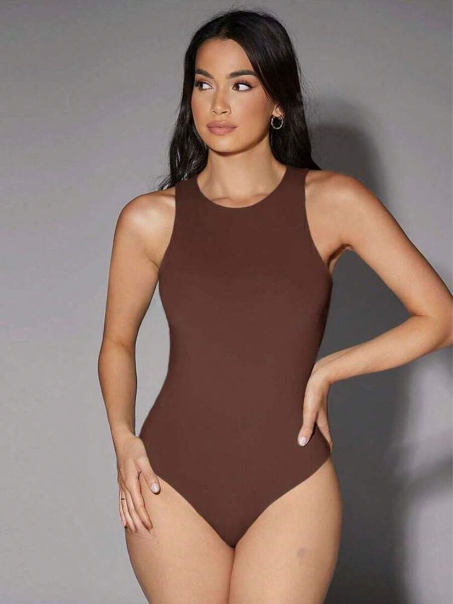 Women's Bodysuit Basic Tank Top In Suplex Without Pads Fashion Blogger Virginina - 鏽棕色 - 查看 1