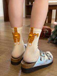 1/2 par de calcetines de media caña con campanas de gato de dibujos animados en 3D, calcetines de mujer lindos y divertidos, versátiles para todas las estaciones, estilo japonés - Multicolor - Ver 5