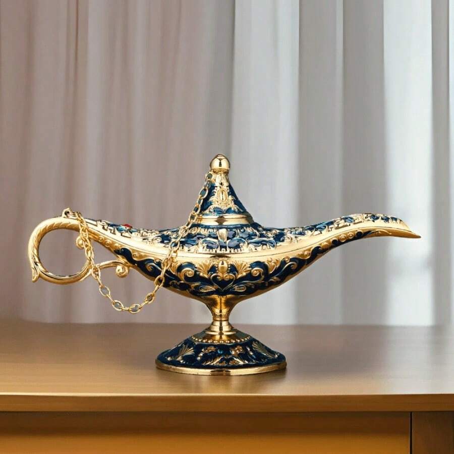 1 buc. Lampă vintage, decor metalic în stil european, lampă cu dorințe - Ornamente auriu și albastru pentru lampă magică - Vizualizare 1