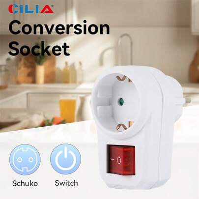 CILIA 1/2 Stücke Großer Stecker Adapter mit Schalter, geeignet für Zuhause, Reisen, Büro, Schule, Weiß