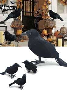1 pièce Statue de corbeau en plumes d'Halloween, décoration de corbeau en mousse réaliste faite à la main, décoration d'intérieur et d'extérieur pour fête.