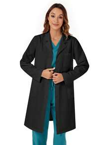 cimmuovere Long Sleeve Pocket Lab Coat Jacket With Single-Breasted Lapel Collar - Black - View 4