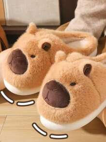 Cartoon Capybara Men's Autumn/Winter Indoor Slippers, Thick Plush Warm Comfortable Couple House Slippers