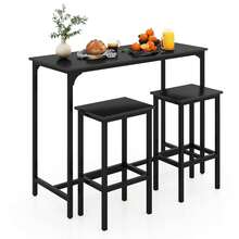 GOFLAME 3 Piece Counter Height Table Set, Industrial Kitchen Table & 2 Stools With Footrests, Rectangular Pub Table & Chairs For Small Space Apartment Breakfast Nook Dining Room - Black - View 9