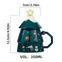 1pc 350ml/11.84oz Ceramic Christmas Tree Mug With Lid And Spoon, Creative 3D Cartoon Christmas Theme Coffee Cup, Milk Cup, Available In 3 Colors, Suitable For Christmas Holiday, Office Gathering, Cute Christmas Gift - Multicolor - View 2