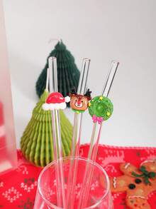 1-5 Ống hút thủy tinh Giáng sinh dễ thương (hình tuần lộc, mũ ông già Noel, vòng hoa, bánh gừng và túi may mắn) - Đồ uống có thể tái sử dụng cho các bữa tiệc ngày lễ, lý tưởng cho đồ uống đá, trà chiều, sữa lắc, sinh tố, nước có ga, trà sữa, nước ép và các loại đồ uống lạnh khác. Lý tưởng cho các bữa tiệc trên bãi biển, dã ngoại ngoài trời, cửa hàng tráng miệng, quầy đồ ăn nhẹ, đồ dùng tiệc tùng, họp mặt gia đình, không chì và mang tính lễ hội, món quà hoàn hảo cho Giáng sinh. - Kiểu A - Xem 3