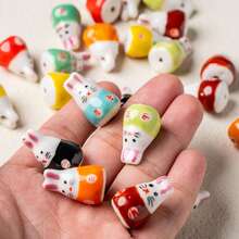 5pcs Cute 15*23mm 3D Rabbit Handpainted Ceramic Beads, Suitable For DIY Bracelet, Necklace, Earrings, Phone Charm, Keychain, Jewelry Making, Loose Beads With Hole - Rabbit - View 3
