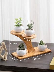 1 szt. bambusowy stojak na doniczki z tacką do dekoracji sukulentów, specjalny stojak na kwiaty na balkon, kreatywny stojak do przechowywania z litego drewna bambusowego, stolik z figurkami/ozdobami