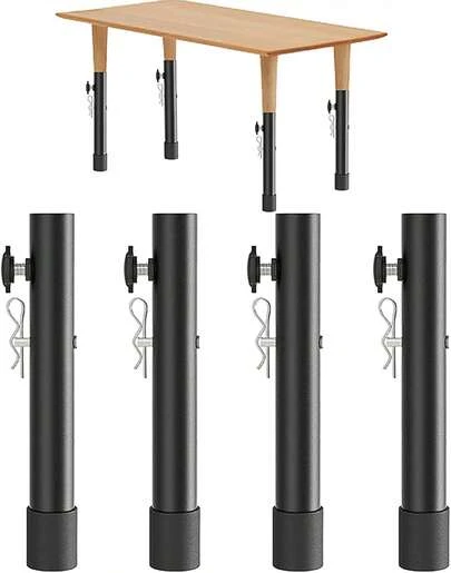 Lot de 4 rallonges de pieds de table pliantes, rehausseurs de table pliants en acier, rehausseurs de meubles réglables en hauteur, rallonges de hauteur de bureau pour pieds droits et courbes (20 cm)