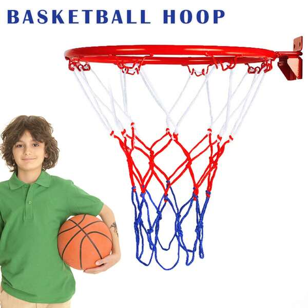 1pc Wall-Mounted Basketball Hoop, Standard Size, Durable Iron Structure, Sturdy Basketball Net, Suitable For Men And Women, Applicable For Indoor/Outdoor Games, Outdoor Sports And Fitness Equipment, Great For Holidays