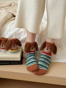 1 Pair Women's Cute Cartoon Dachshund Soft Mid-Calf Socks
