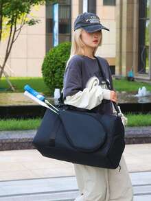 Large Capacity Badminton, Table Tennis, Tennis Racket Bag - Convertible Hand-Held Or Shoulder Back Sports Bag, Durable Nylon Material - White/Black, Suitable For Men And Women - Tennis, Fitness, Travel - Easy To Clean Sports Equipment Storage Bag