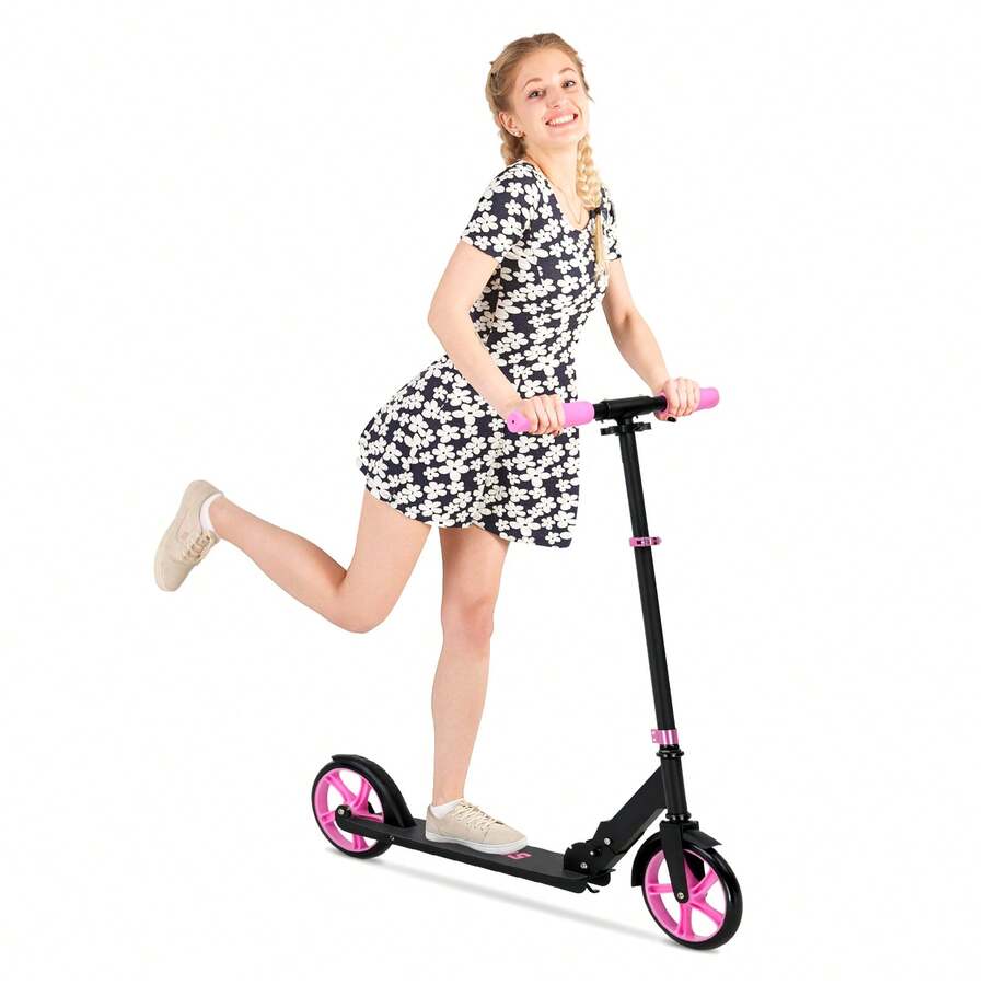 Advwin Kick Scooter Folding Scooter 3 Adjustable Height For Ages 6+ Kid Teens Pink & Black