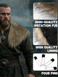 1件男士维京仿毛皮领中世纪文艺复兴国王战士斗篷，万圣节LARP冬季服装 - 彩色 - 查看 5