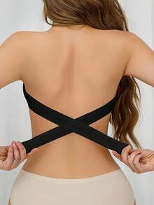 1/2/3 Pieces Of Solid Color Seamless Strapless Side Closure Wireless Bustier Tops - Sexy And Comfortable Push-Up Bras - Breathable Fabric - For Women Only - Perfect For Special Occasions And Casual Wear - The Ideal Gift For Her - 黑色 - 查看 3