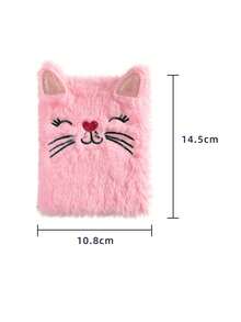 1pc Cute Cat Plush Notebook, Children's Cartoon Writing Book, Girls' Diary, Birthday Gift For Girl - Multicolor - View 2