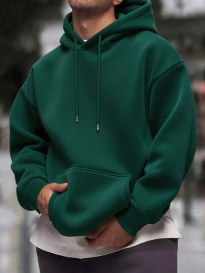 Herren einfarbiger Lässig Hoodie mit Raglanärmeln, Kordelzug und Tasche, Herbst/Winter, Schulanfang, Drop-Shoulder