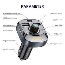 PHILIPS 车载充电器 USB C 带 FM 发射器双 USB C 端口，可为您的设备充电，可接听电话、播放音乐，通用 12V-24V 型号，支持 TF 卡/USB/蓝牙驱动器播放 - 彩色 - 查看 12