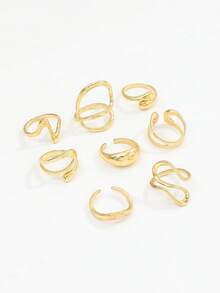 8pcs Vintage French Asymmetrical Hollow Smooth Rings Set, Multi-Element Lava Line Asymmetrical Stackable Rings For Women - Gold - View 2