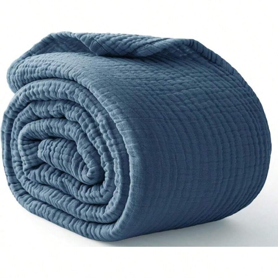 Large 50 X 70% Cotton Muslin 6-Layer Breathable Lightweight Throw Blanket Bed And Couch, Soft Quilt Bedspread, All-Season Gauze Blanket Adults, Lavender - 07 - 藍色 - 查看 1