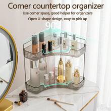 2-Tier Corner Bathroom Counter Organizer – Classic Storage Shelf For Makeup, Perfume & Toiletries, Space-Saving Countertop Tray Fits Bathroom, Dresser, Kitchen (Gray-Clear) - Xám-Trong - Xem 5
