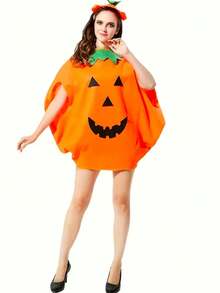 2pcs Non-Woven Fabric Role-Playing Costume + Hat Masquerade Ball Pumpkin Costume And Hat Combination Set, Suitable For Various Festival Party Outfits, Halloween