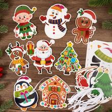 24 Pack Christmas Craft Stickers Set Santa Christmas Tree Reindeer Snowman DIY Sticker Ornament Crafts Make Your Own Christmas Hanging Ornament Making Kit For Holiday Xmas Party Decoration