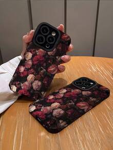 1 件时尚复古花卉图案竖条纹高端仿皮防震防指纹手机壳适用于苹果和型号 - 彩色 - 查看 2