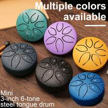 1 pieza Tambor etéreo de 3 pulgadas y 6 tonos, mini tambor de lengüeta de acero, tambor de lluvia para exteriores, instrumento profesional para adultos principiantes para una fácil introducción a la percusión, disponible en varios colores, sonido claro, adecuado para meditación, enseñanza, entretenimiento, etc., y también hace un excelente regalo.