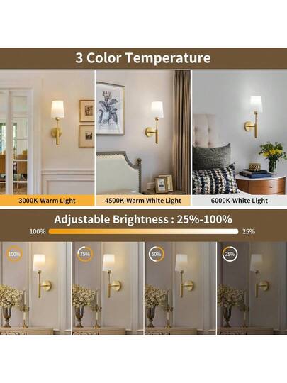 2sets Gold/Black Rechargeable Battery Driven Wand Lights 15 Temperature Adjustable Remote Control, Powered Non Hard Wired Bedroom, Farmho Bedside Reading view 5