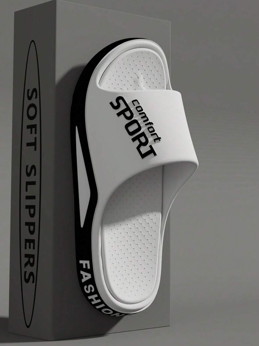 Men's Spring To Summer Slide Sandals, Suitable For Indoor/Outdoor Casual Walking, Flat Slip-On Slippers, Outdoor Beach - White - View 1