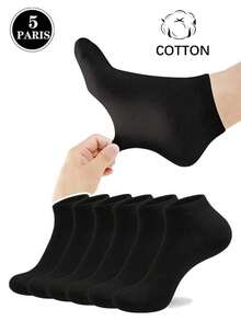 5 Pairs Men's Cotton Socks, Casual Sports Hiking Running Fitness Socks, Moisture-Wicking Breathable Odor-Resistant Non-Slip Durable Ankle Socks For Students