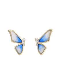 1 Pair 925 Silver Crafted Enamel Butterfly Wing Stud Earrings, Elegant Minimalist Style, Versatile, Suitable As Holiday Gift, Korean Style For Women