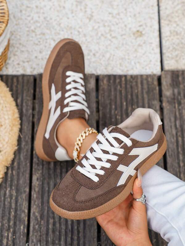 Women's Casual Versatile Striped Accent Sneakers, Women's Fashion Eye-Catching Comfortable Rubber Soft Sole Athletic Shoes, Women's Breathable Lightweight Patchwork Sports Shoes