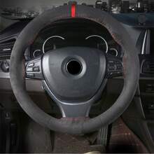 1 件防滑手工缝制汽车方向盘套，DIY 绒面革方向盘套，带回归标志，吸汗，手工制作的汽车配件，舒适且具有保护作用，适用于大多数车型 - 均碼 - 查看 5