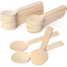 Mini Wooden Spoons, 4 Inch Disposable Tasting Sampling Spoons, Round Sampling Tasting Spoons, Wood Cutlery Spoons, Birchwood Wooden For Party, Birthday, Halloween, Christmas, Holiday Parties