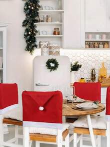 1/4/6/1PC Christmas Chair Back Cover Holiday Dress Christmas Big Hat Printed Non-Woven Christmas Chair Cover, Can Be Used In The Dining Room, Bedroom, Kitchen Outdoor A Variety Of Scenes
