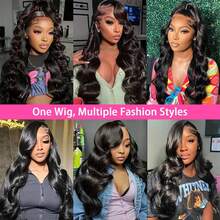 13x6 波浪卷蕾丝前假发,真人混纺发丝,预先拔毛,200% 密度,高清透明蕾丝前假发,真人混纺发丝,女士款,5*5/4*4 预剪无胶假发,带婴儿发,巴西原生发,柔软自然,日常佩戴假发 - 自然色&黑色系 - 查看 5