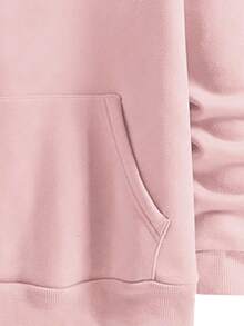 男士纯色落肩长袖抽绳口袋休闲连帽衫，秋冬季，返校季 - 粉色 - 查看 9