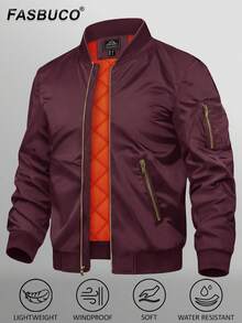 KEFITEVD Men's Spring/Spring/Winter Casual Jacket Polyester Fabric Soft, Lightweight, Comfortable, Windproof And Waterproof Material Multifunctional Zip Pockets Knitted Ribbed Cuffs On Sleeves And Hem Zipper Closure With Open Flap Outdoor Running Baseball Climbing Hiking Training Fishing Camping Travel Daily Work Casual Jacket - 酒紅色 - 查看 1
