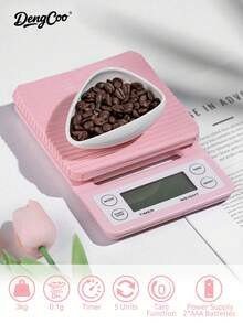 Dengcoo 1 件粉色咖啡秤带计时器 LCD 背光显示屏高精度厨房食品电子秤带去皮功能最大承重 6.6LB/3KG 0.1g 精度传感器（不含电池）适用于测量咖啡豆和茶的重量 - 電子秤 - 查看 1