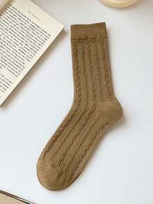 5 أزواج جوارب متوسطة الطول كاجوال نسيج مضلع للجنسين، مريحة وشاملة لجميع المواسم