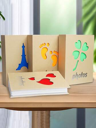 1 pezzo Album fotografico in carta kraft da 6 pollici, contiene 100 foto da 6 pollici, motivo a forma di cuore/impronta, adatto per ricordi di famiglia, registri della crescita del bambino, anniversario, laurea, matrimonio, Natale, San Valentino e vari regali per le vacanze