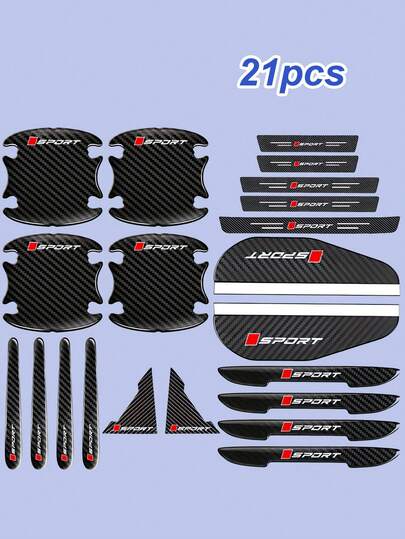 21 件汽车配件 - 门槛保护贴纸、后视镜遮阳板、门腕保护膜、防撞条和防刮角 - 适用于所有车辆、车辆安全增强、纹理抓握表面