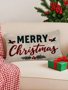 1pc Christmas Decorative Lumbar Pillow Cover (Pillow Insert Not Included), Christmas Tree, Letter, Merry Christmas Elements Print, Digital Printing Technique, Peach Velvet Fabric, Suitable For Sofa, Living Room, Bedroom, Car, Office, Hotel, Decorative Pillow Case With Festive Christmas Vibe - Multicolor - View 4