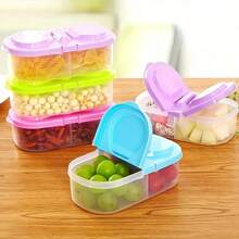 4pcs Food Storage Containers, Dual Compartment Multi-Purpose Fruit And Vegetable Fresh-Keeping Box, Portable 2-Layer Organizer For Spices, Snacks, And Fruits, Ideal For Home, Restaurants, Outdoor Camping, Parties, School Lunches, Travel, And Picnics, Insulated Lunch Boxes, Refrigerator Organizer Set, Perfect For Freezer Organization