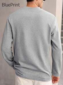 男士灰色针织卫衣T恤，圆领设计，质感面料，抗起球抗皱，休闲百搭，可机洗，复古风格 - 灰色 - 查看 3